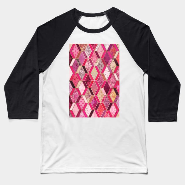 Wild Pink & Pretty Diamond Patchwork Pattern Baseball T-Shirt by micklyn